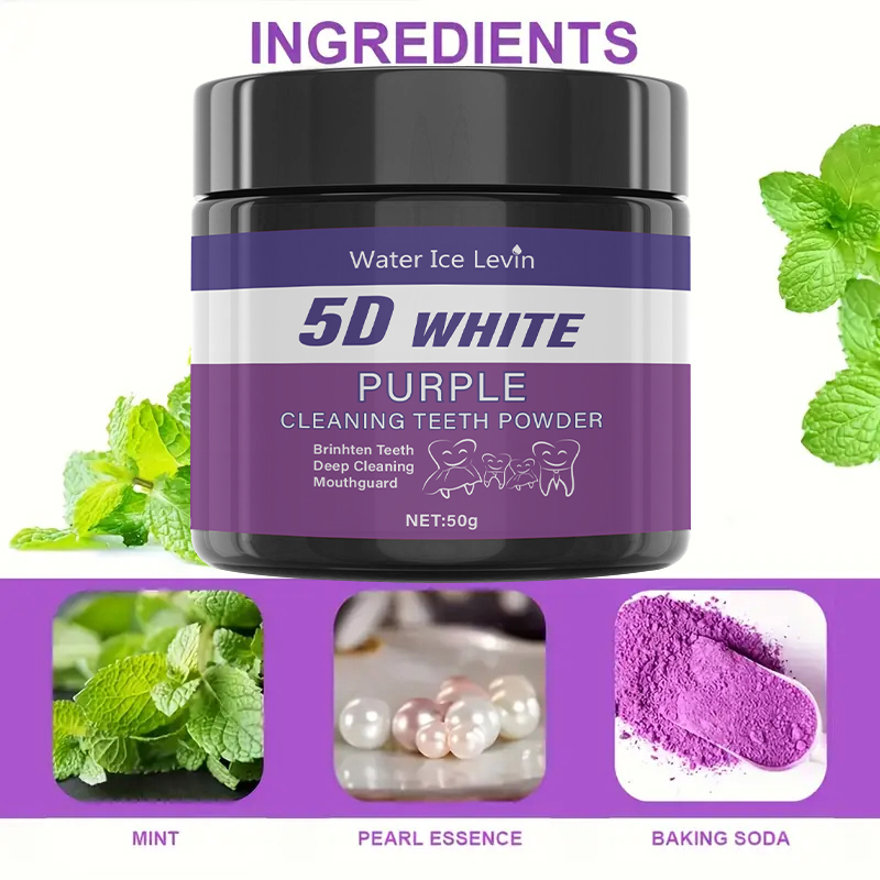 Teeth Whitening Baking Soda - 5D White Purple Cleaning Tooth Powder.